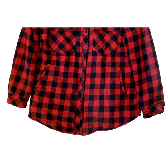 Zara Coat Jacket Women XL  Fleece Lined Flannel Buffalo Plaid Red Black Relaxed - Picture 3 of 12